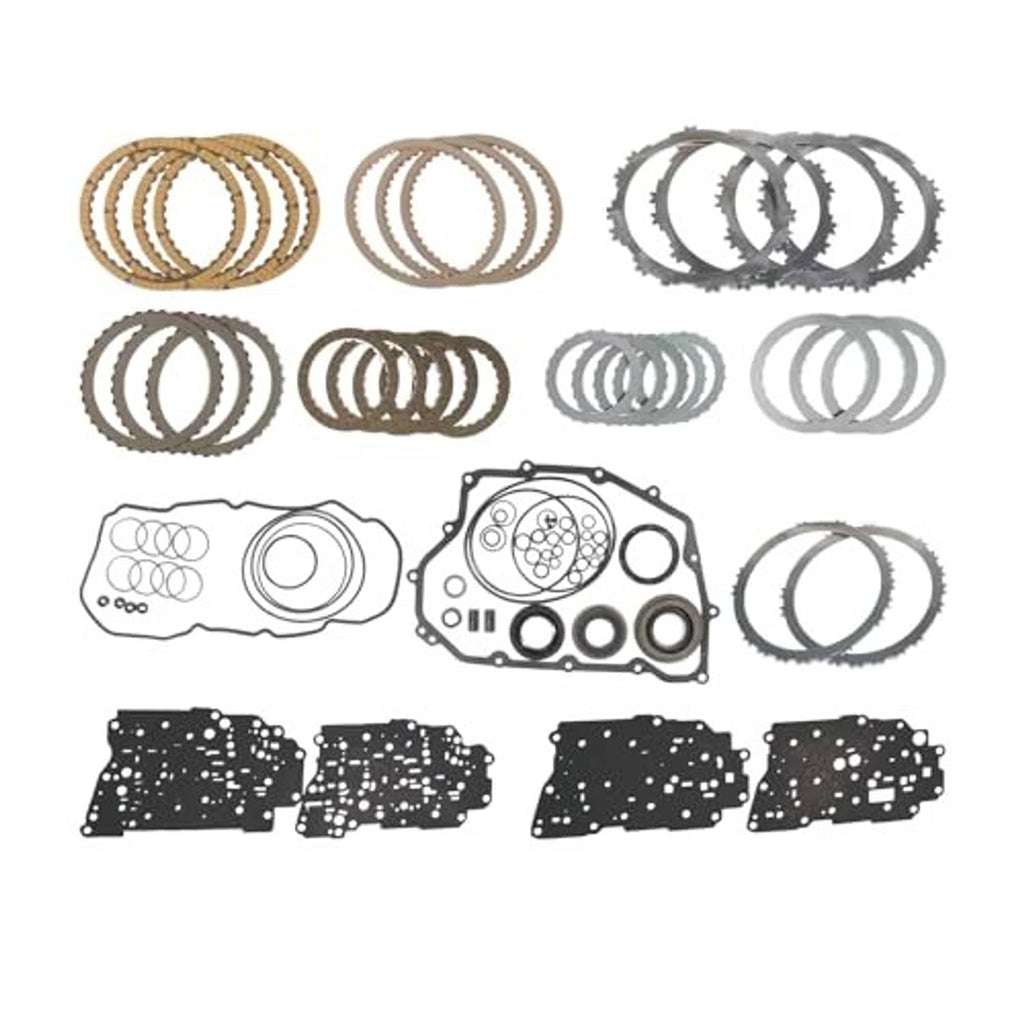 Transmission master rebuild kit parts set with bronze and dark rings, gaskets, and friction plates
