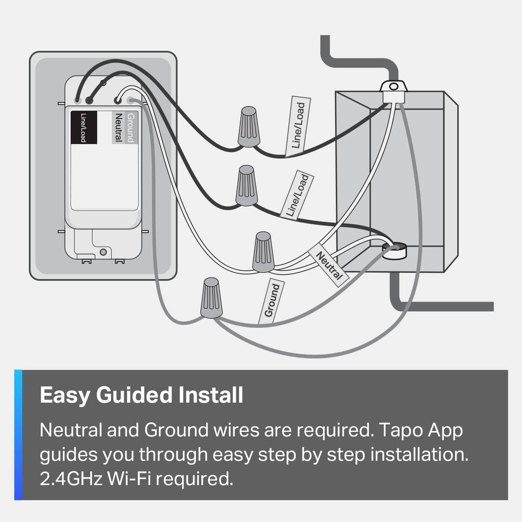 Wiring diagram for smart Wi-Fi single-pole light switch with neutral and ground