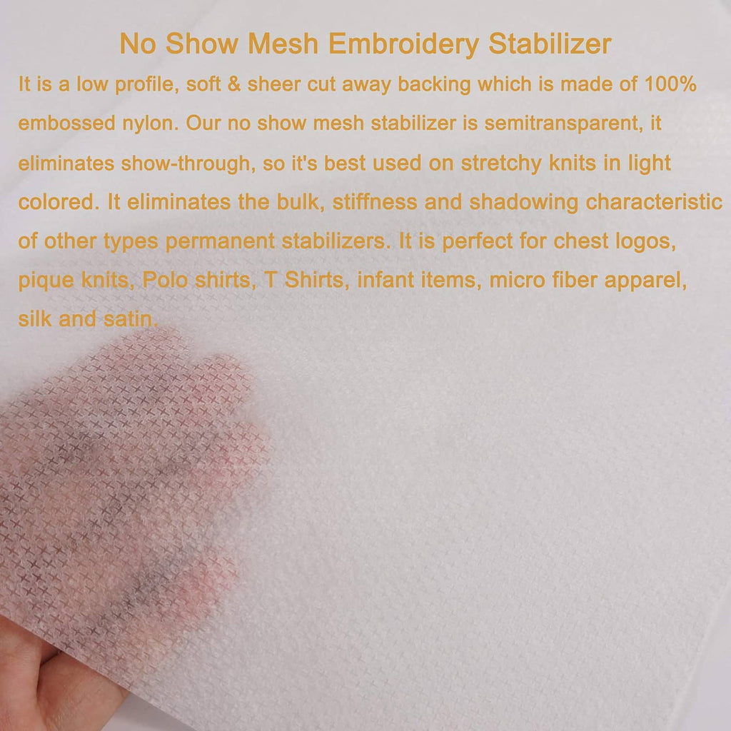 Beige no-show mesh embroidery stabilizer sheet, semi-transparent woven texture