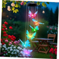 Solar butterfly wind chime with glowing multicolor LED butterflies hanging from black cap