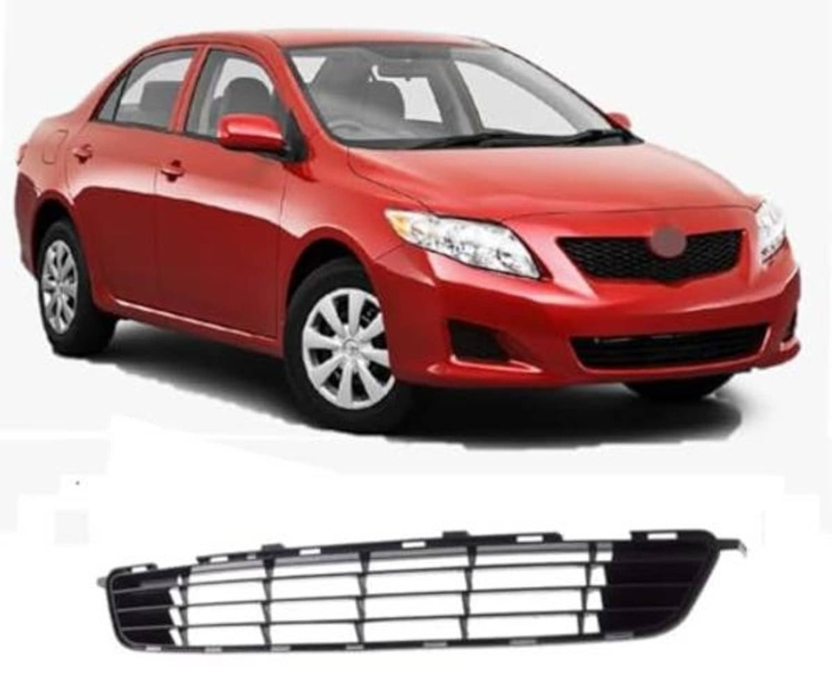 Front bumper grille, black with chrome horizontal slats and center badge opening