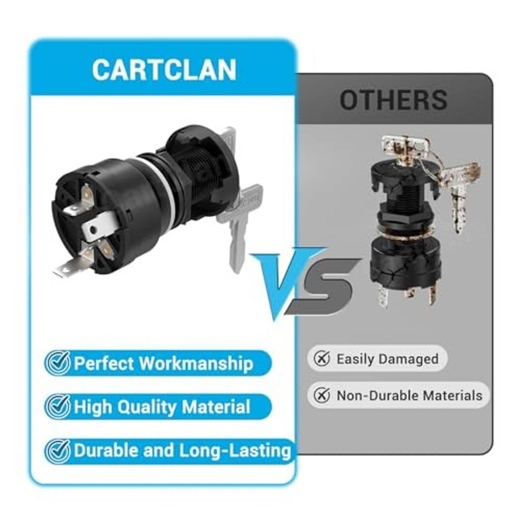 Ignition key switch comparison showing a black 4-pin switch versus others