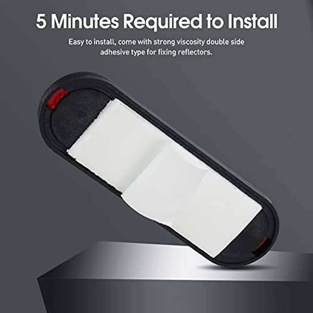 Red oval reflective motorcycle reflector sticker with white adhesive pad and black frame