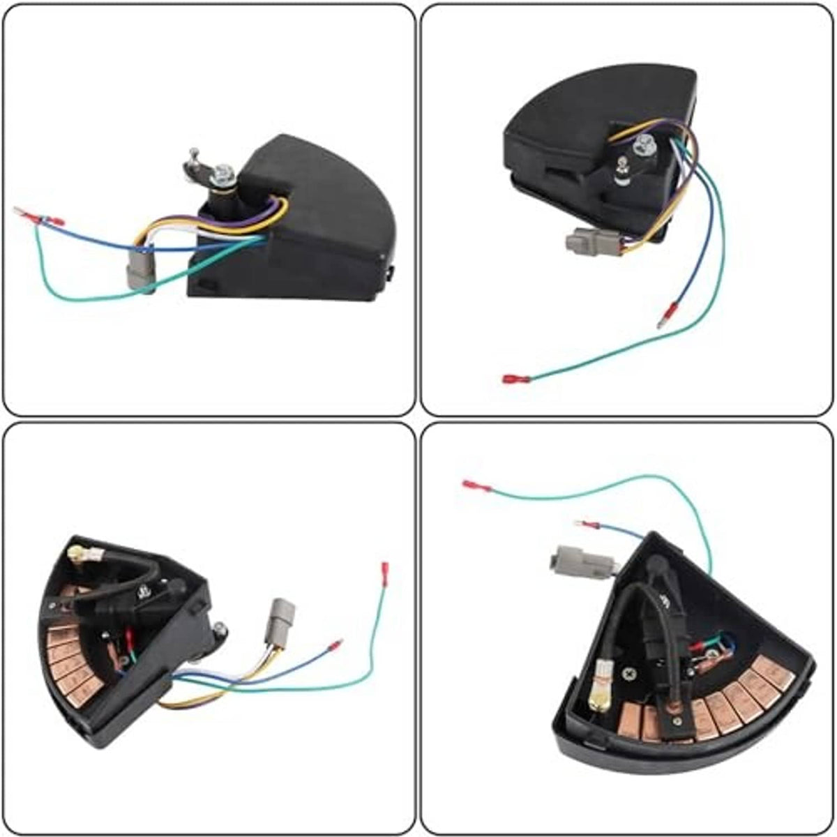 Golf cart wiper switch replacement shown from multiple angles with black housing and wiring