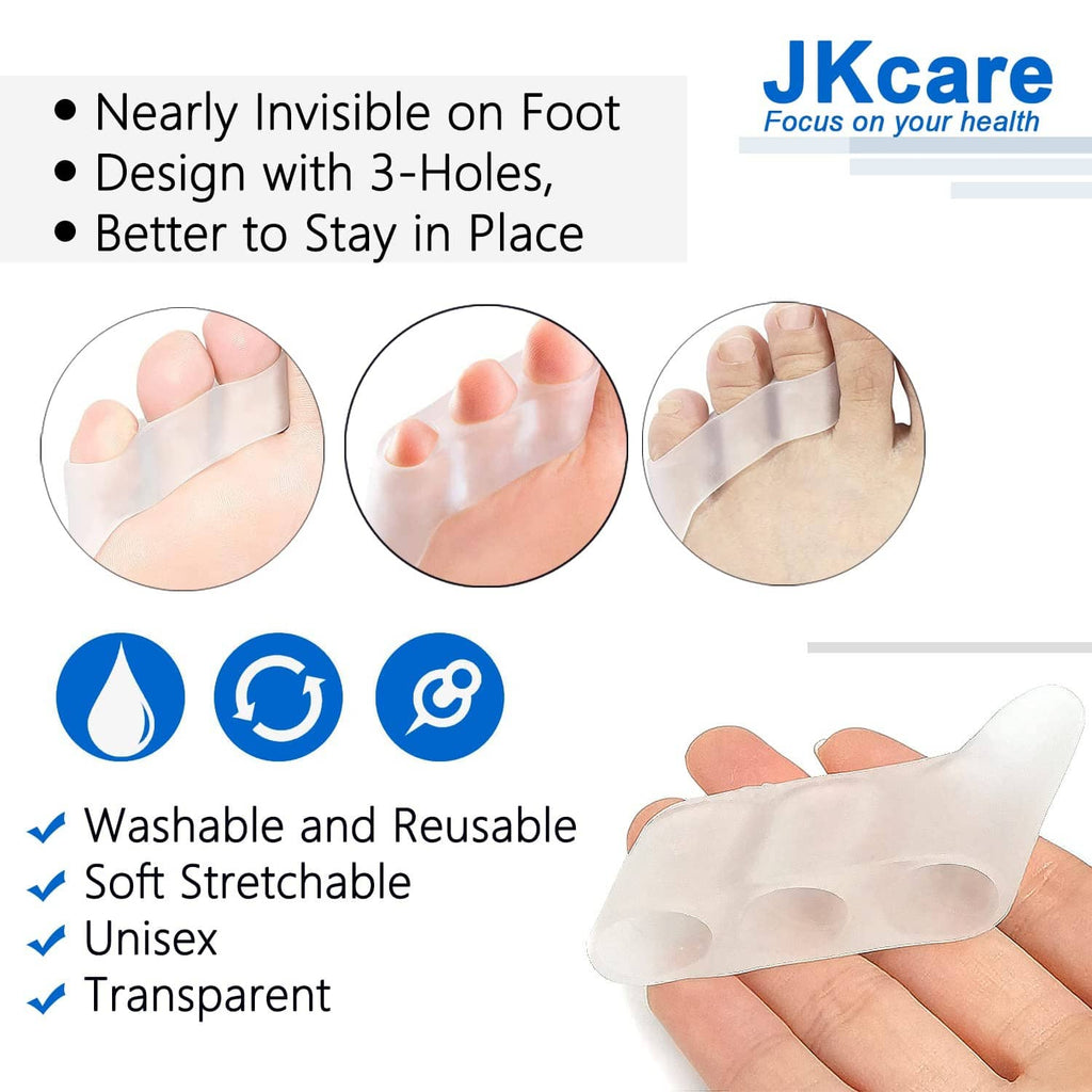 Transparent silicone pinky toe separator with 3-hole design, designed to stay in place