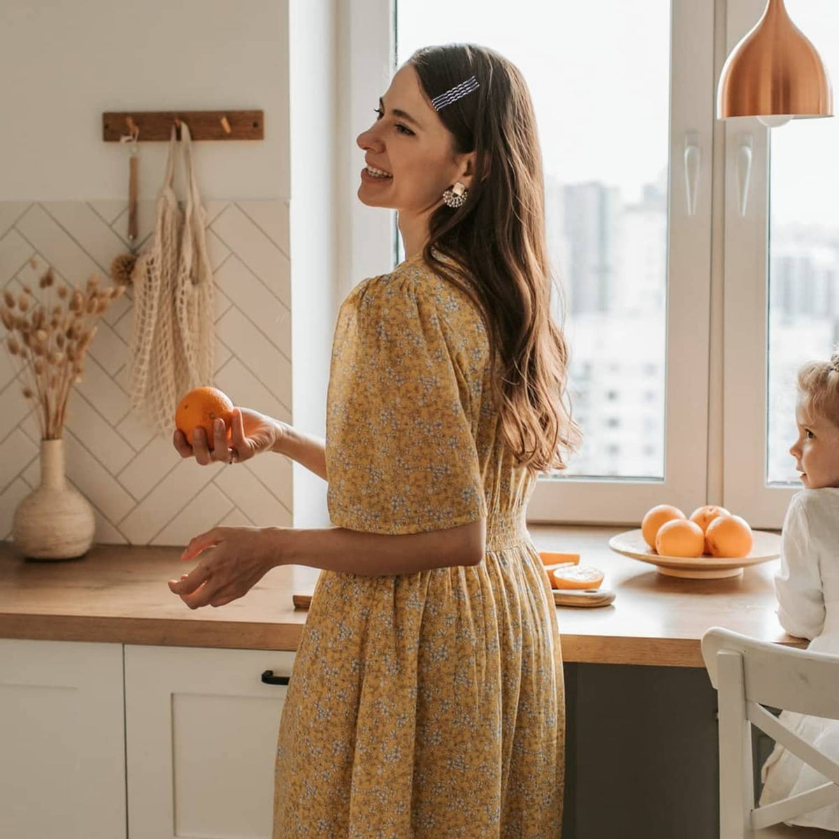 Silver bobby pins worn in long hair during home styling