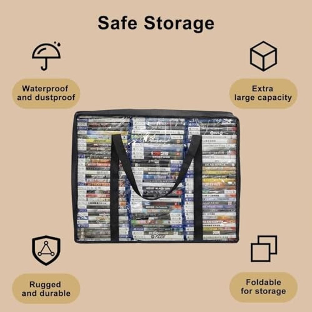 Black CD/DVD storage bag with clear window panel and black zipper for disc protection