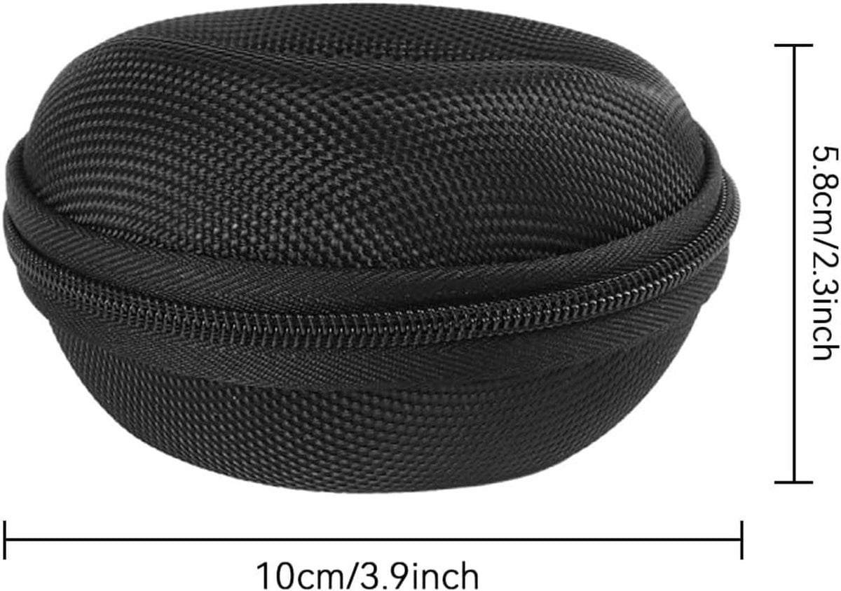 Round black textured watch case with zip closure and molded interior