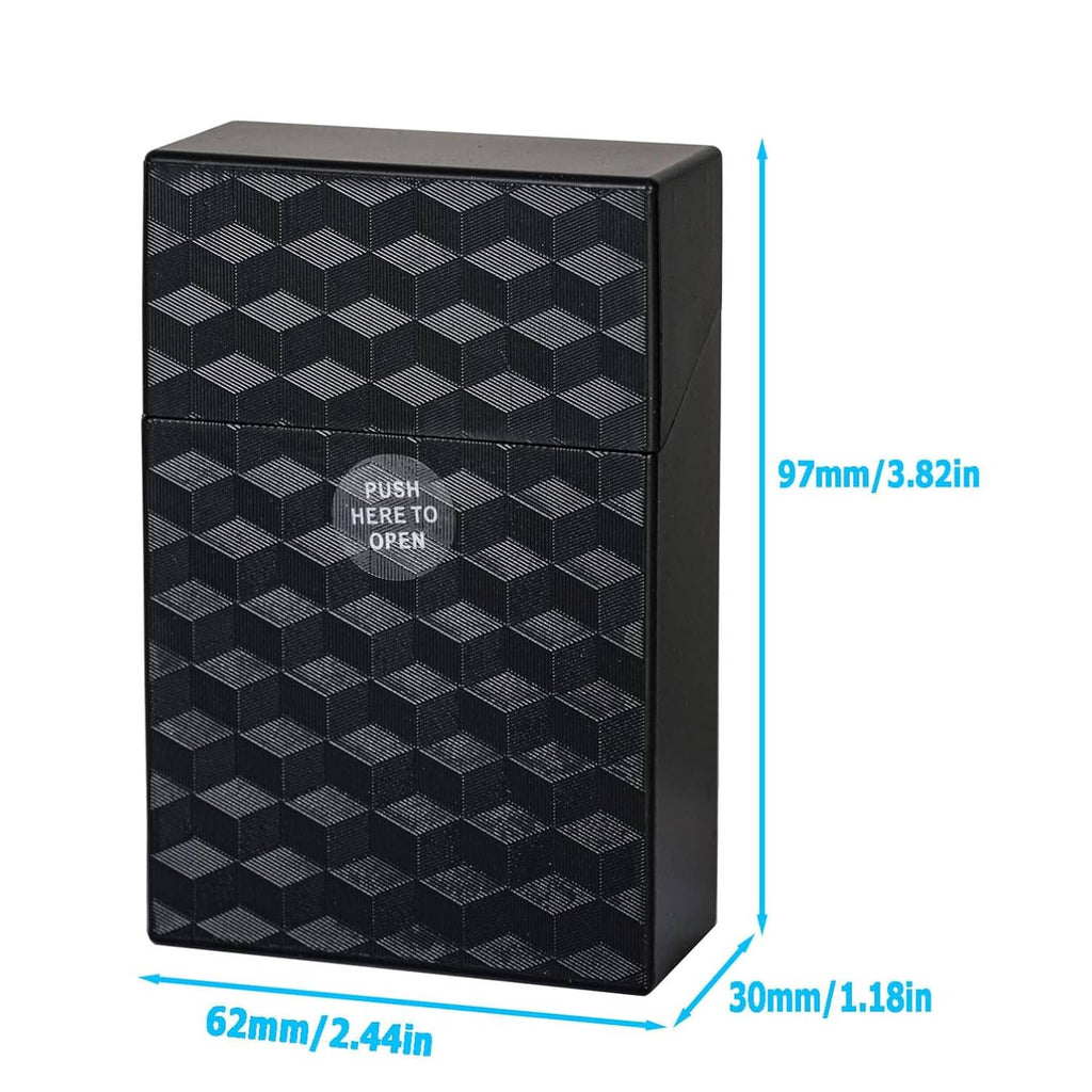 King-size cigarette case with textured black cube design; size diagram 62x97x30mm