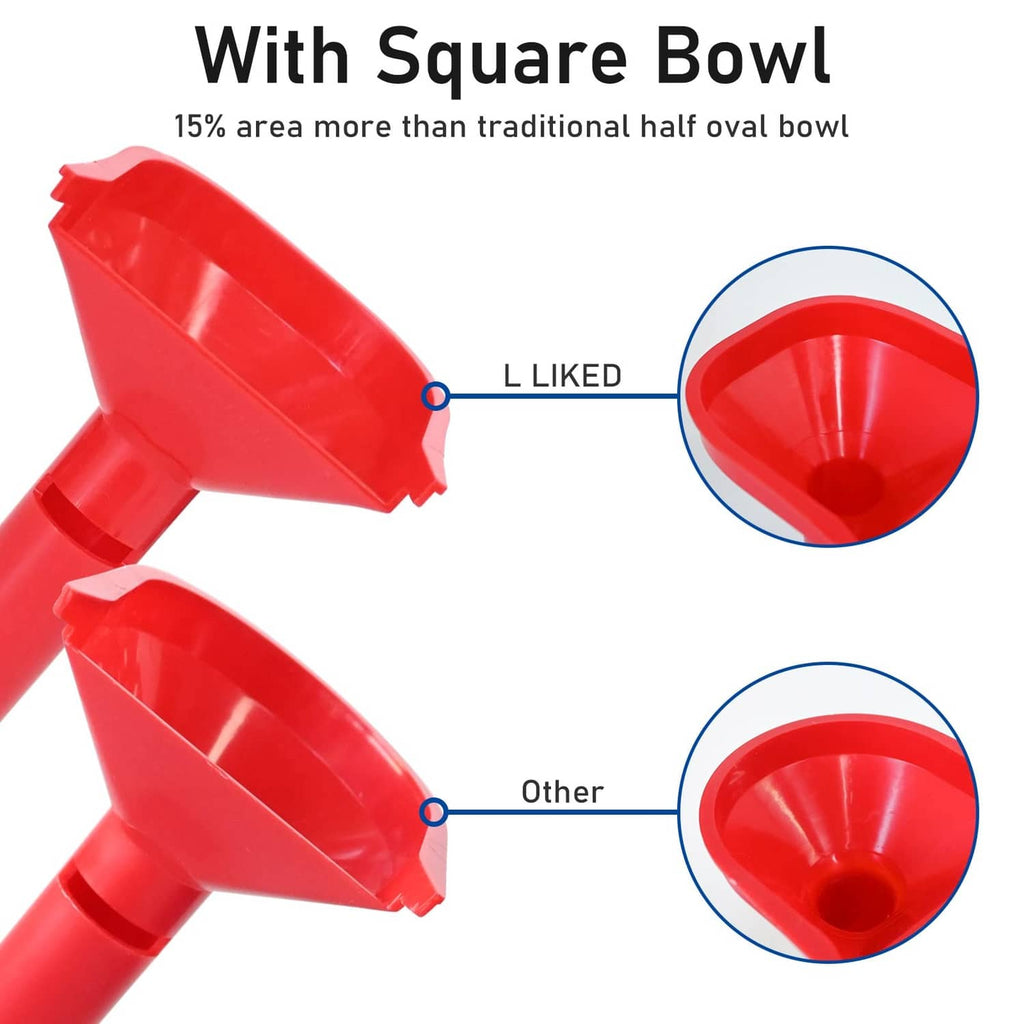 Red square coin bowl attachment with molded funnel and rounded bowl interior