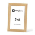 Natural oak wood picture frame with clear real glass, front view, 5x8 opening