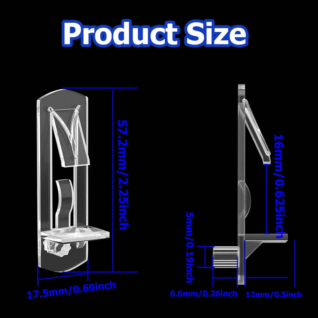 Clear plastic shelf support peg size diagram with 5mm and 12mm measurements