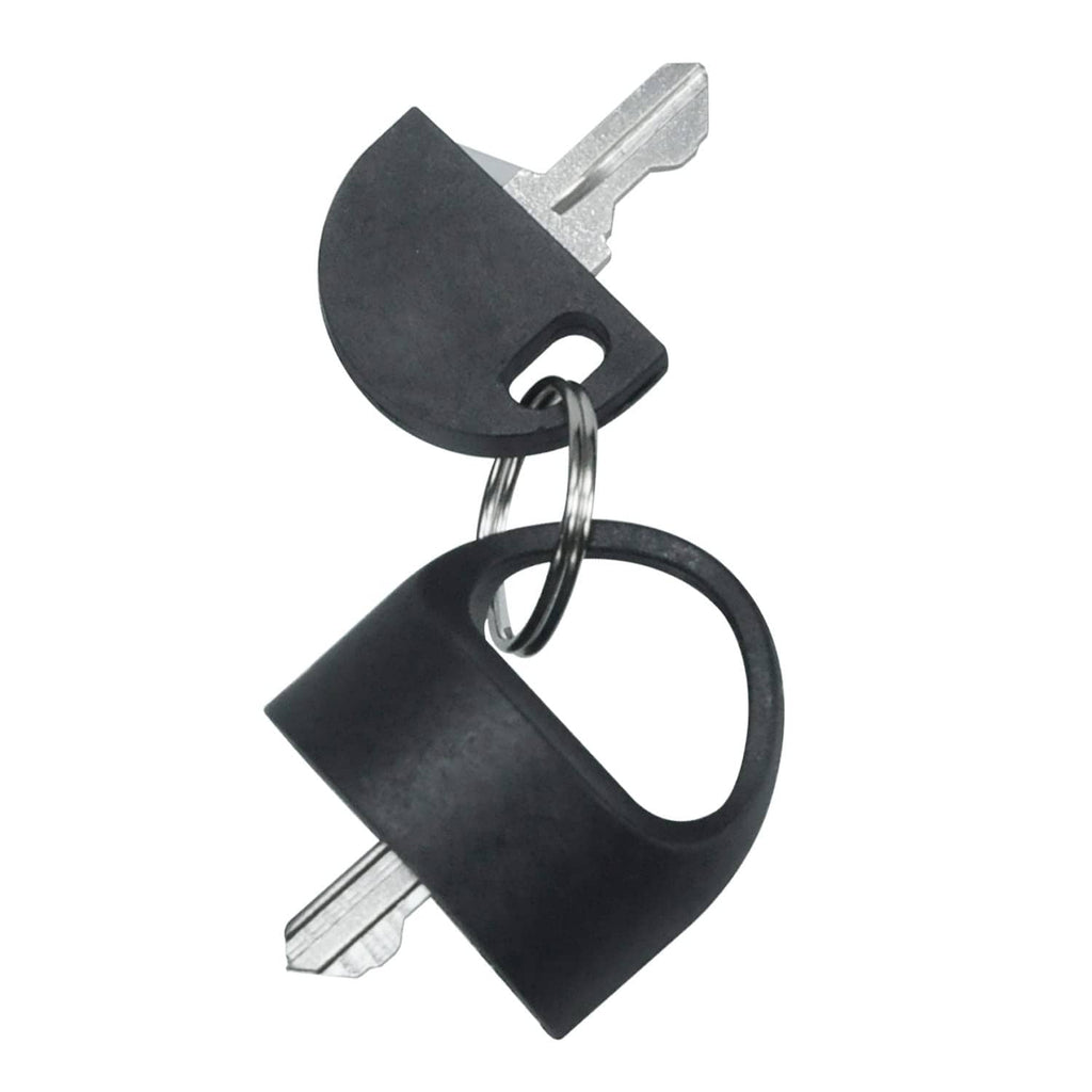 Ignition starter key switch with black key fob and two metal keys