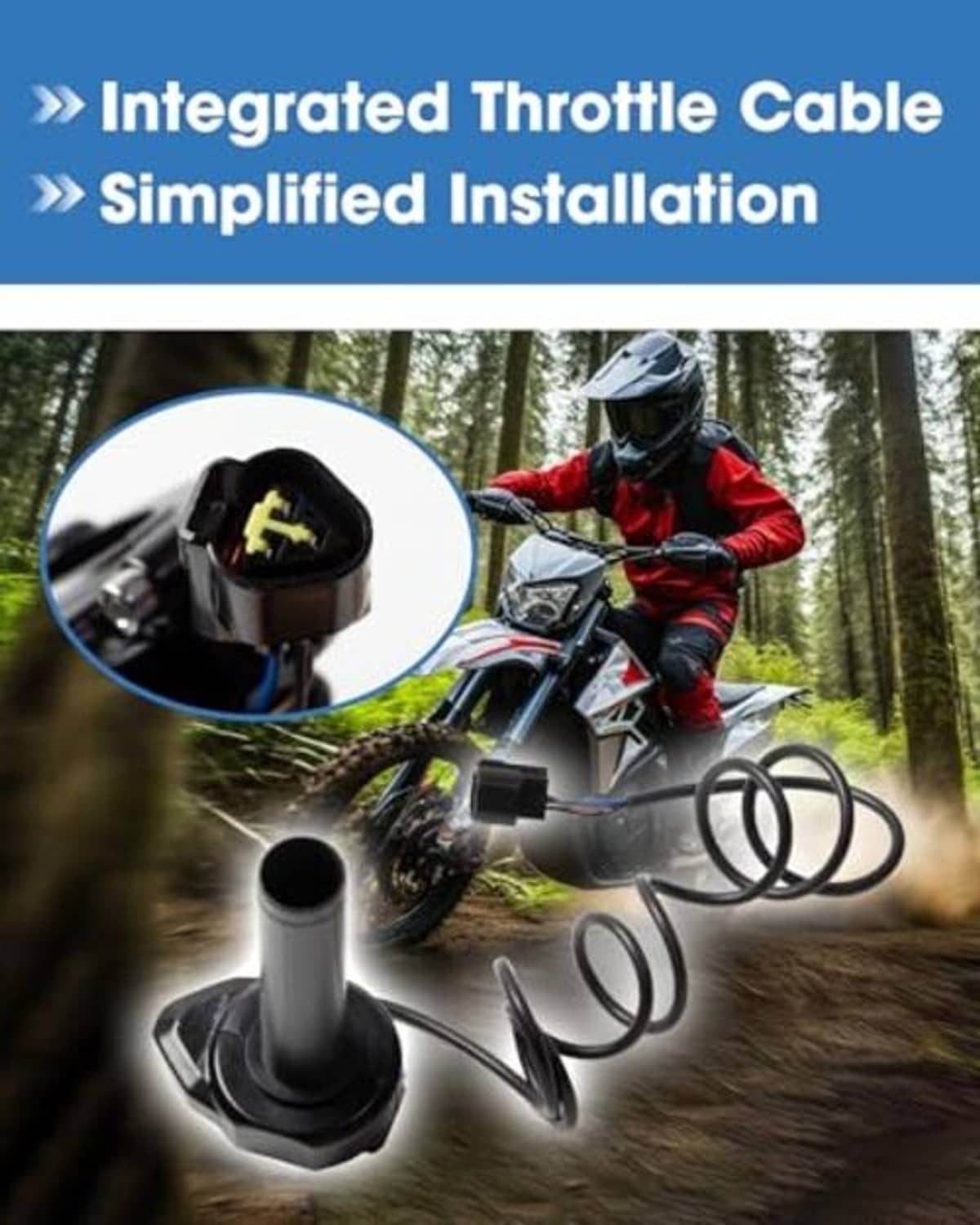 Throttle grip with integrated cable and coiled return spring, front mount