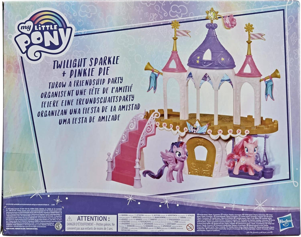 My Little Pony friendship castle playset box back with castle scene and pony figures