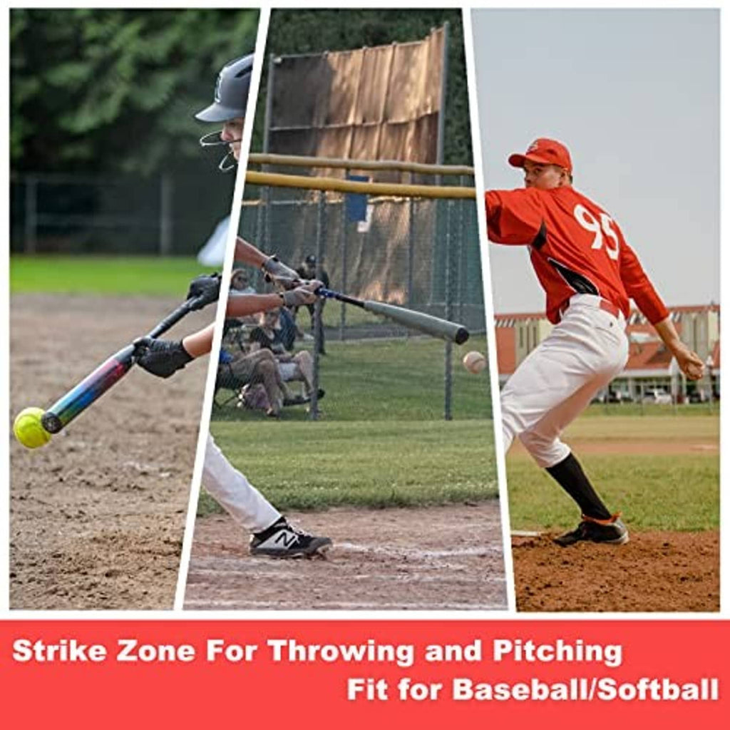 Strike zone throwing target net set for pitching practice with red grid target