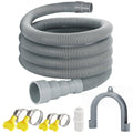 Gray corrugated washing machine drain hose extension with coiled spiral and gray end adapter