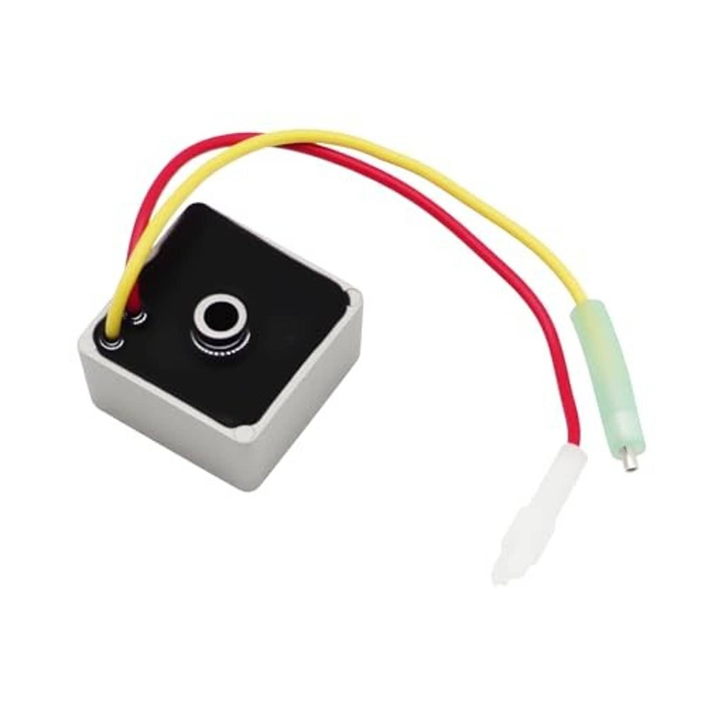 Voltage regulator module with black face, light gray housing, and multi-color wire leads