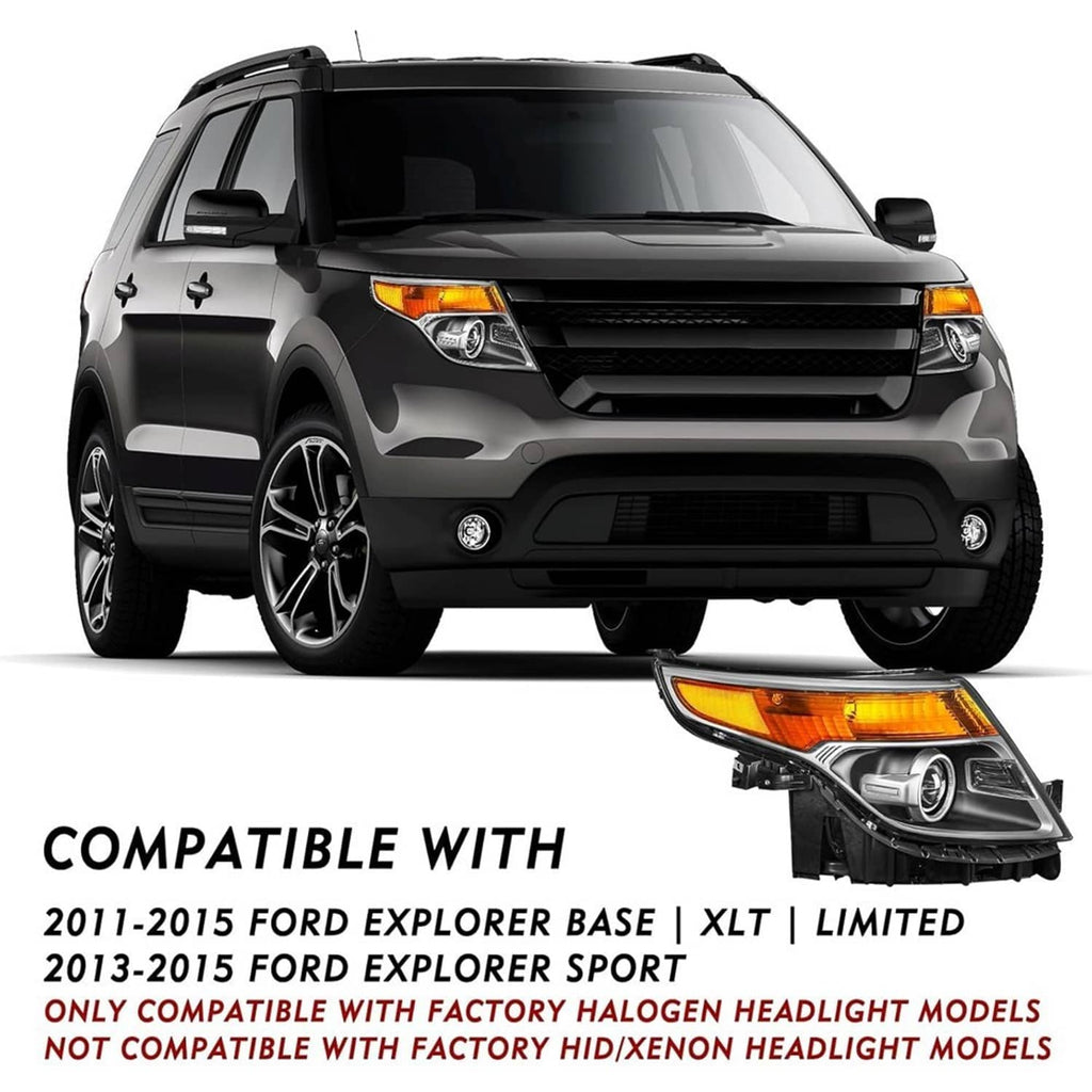 Passenger-side halogen headlight on SUV front with amber turn-signal lens