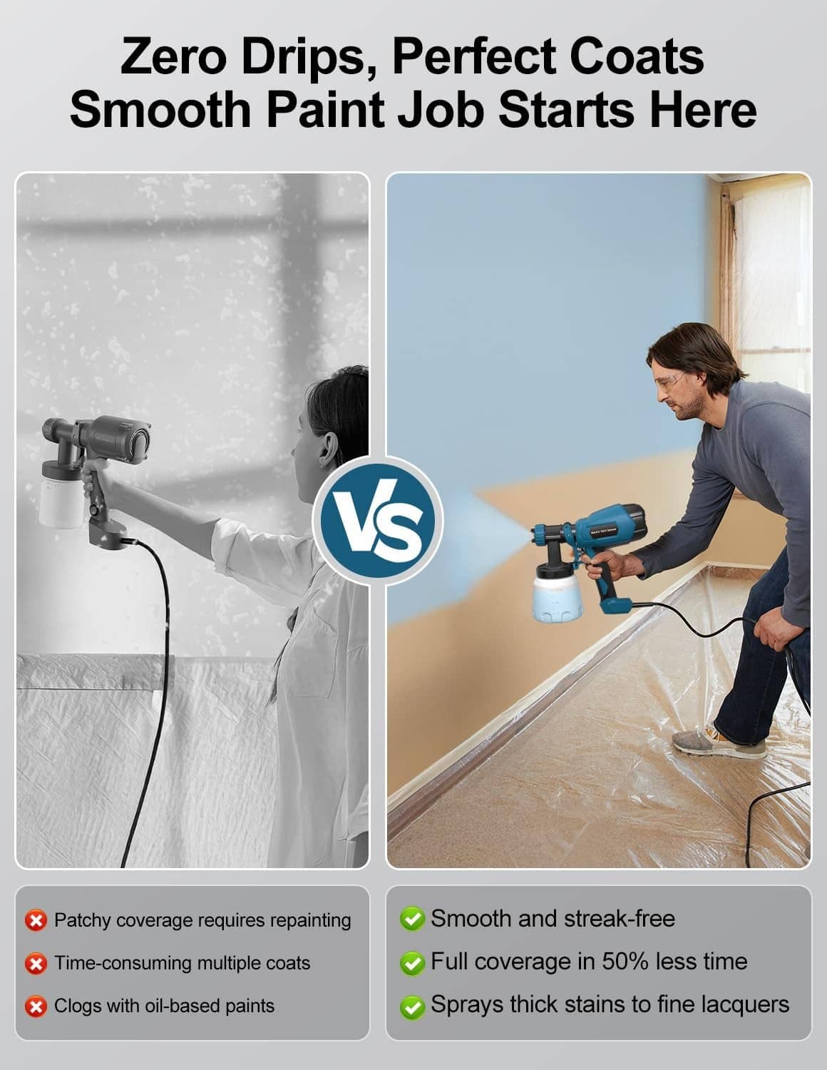 Electric paint sprayer producing smooth paint spray with consistent mist pattern