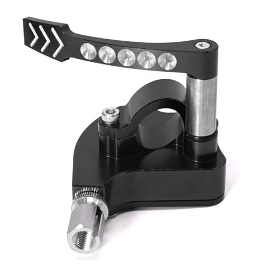 Black throttle thumb controller with silver tube, chrome button row, and arrow lever