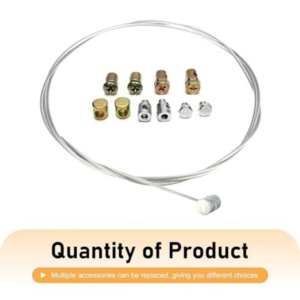 Motorcycle throttle cable kit with silver cable and assorted gold, silver, and brass fittings