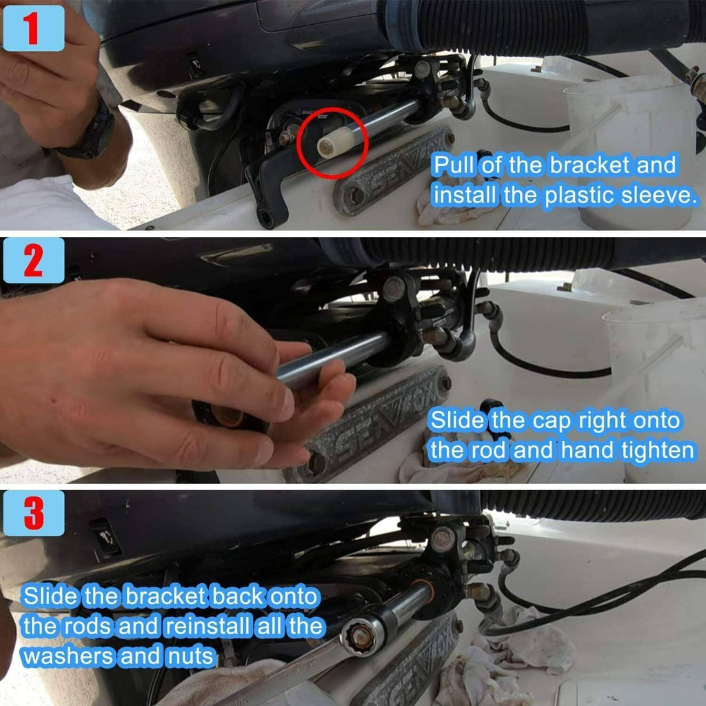 Hydraulic steering cylinder seal kit components installed on the steering rod