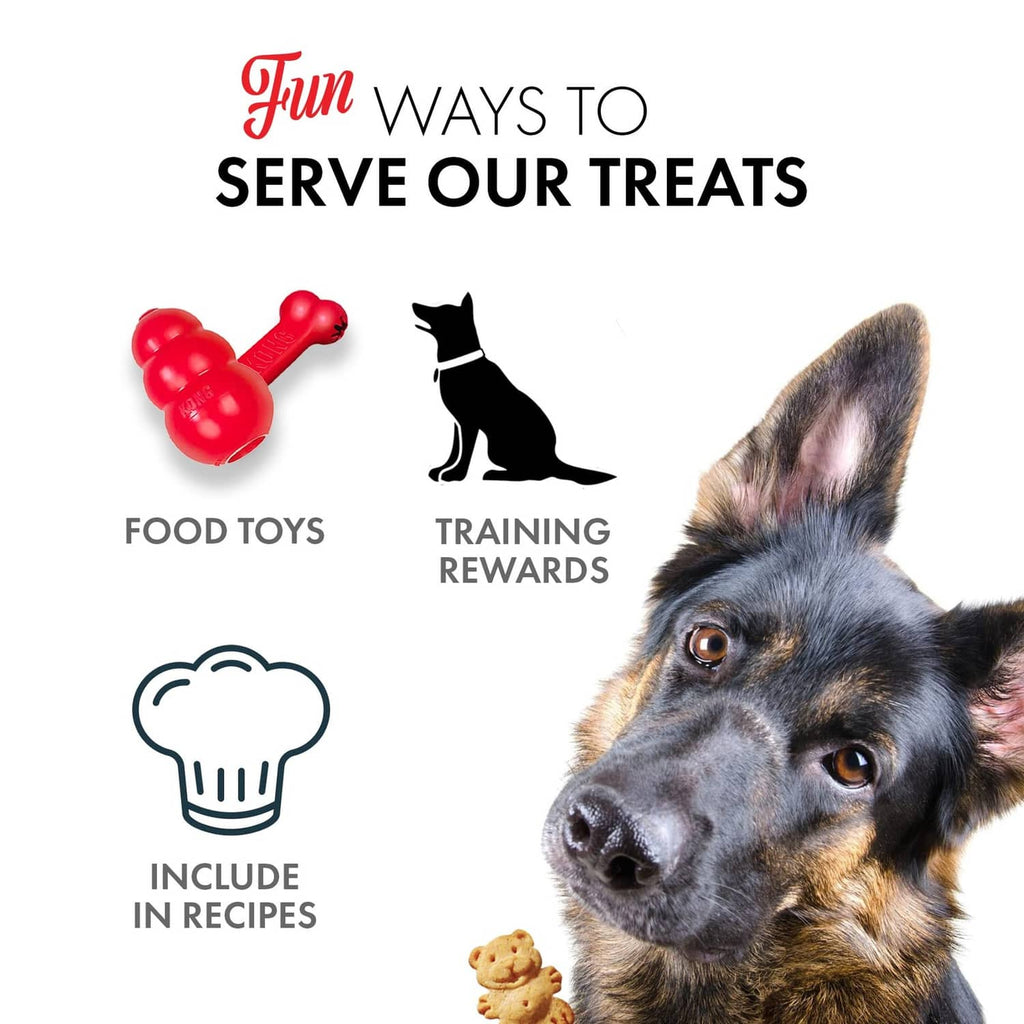 Dog training treats marketing panel with serving icons and dog face