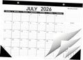 July 2026 desk calendar sheet with black header and monthly grid, corner guards