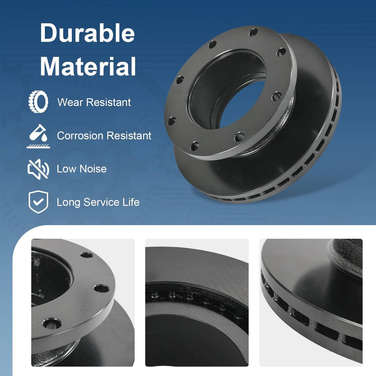 Vented disc brake rotor close-up showing drilled holes and slotted rim ventilation