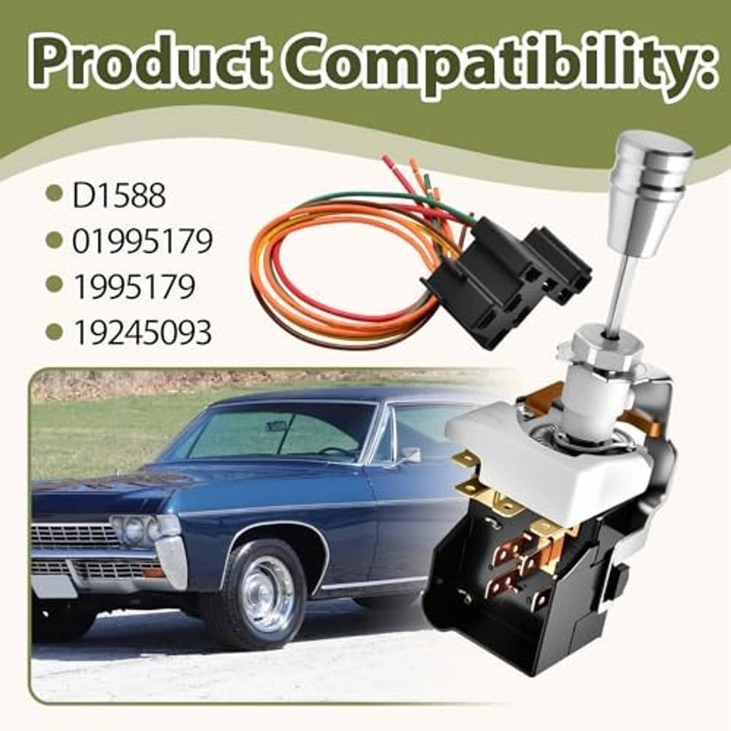 Headlight switch wiring harness kit with wiring pigtail, multi-pin plug, and chrome actuator