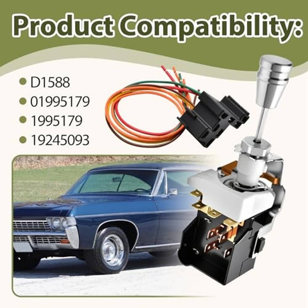 Headlight switch wiring harness kit with wiring pigtail, multi-pin plug, and chrome actuator