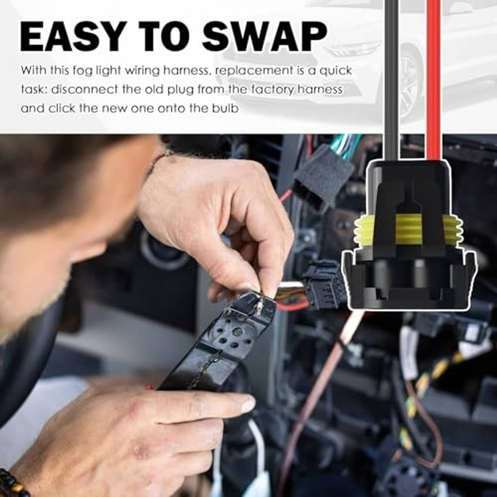 Headlight wiring harness socket plug being connected in a vehicle wiring bay