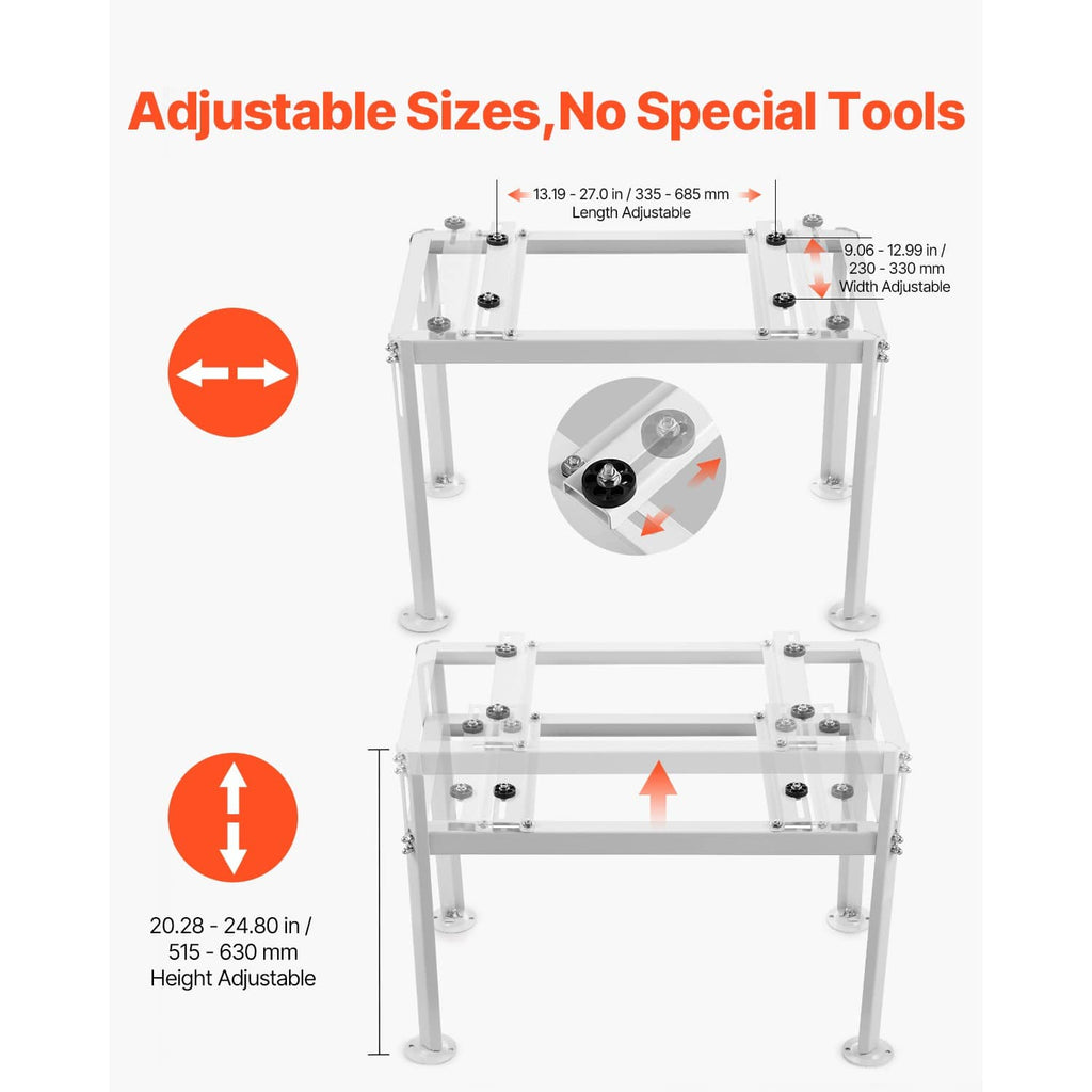 Adjustable white mini split AC ground stand with height and width adjustment