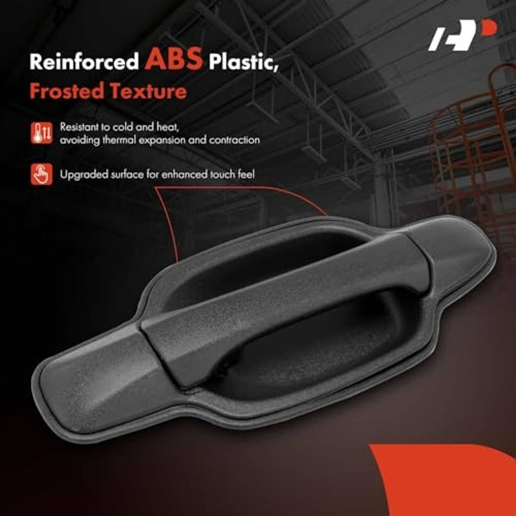 Black exterior door handle with frosted textured grip surface