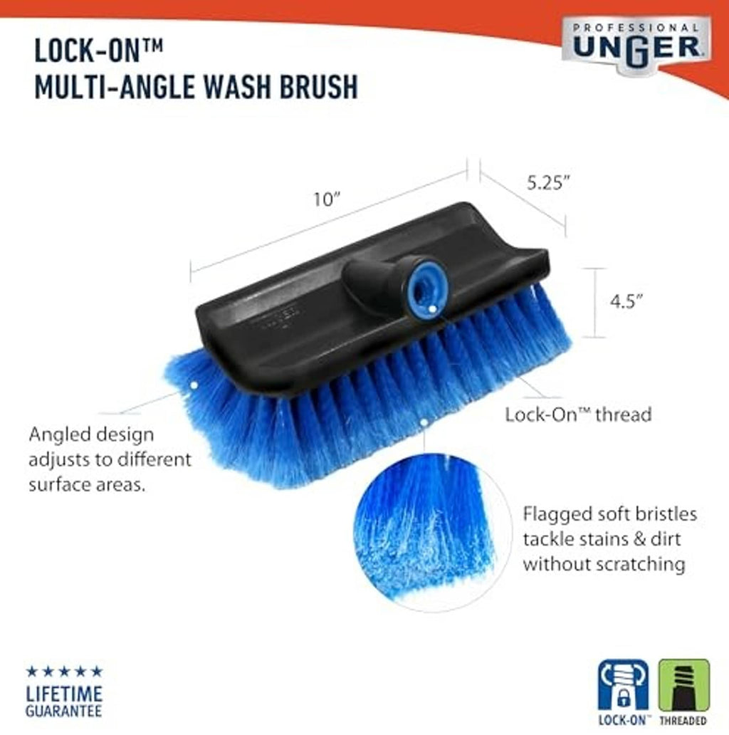 10-inch angled soft wash brush with blue bristles and lock-on thread