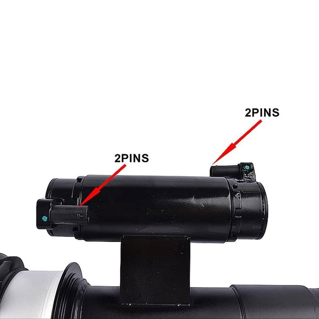 Black air suspension strut showing two-pin connector on the top module