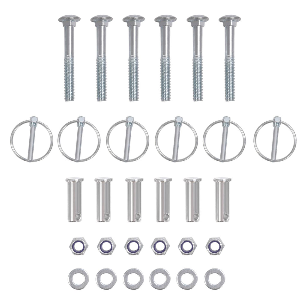 Powder-coated steel chisel plow implement hardware kit with bolts, rings, and nuts