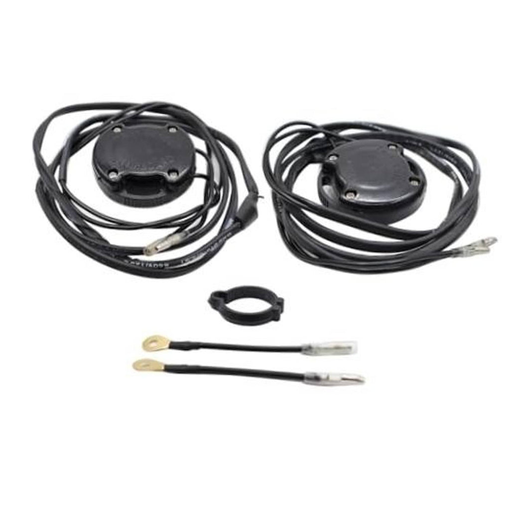 Tilt/trim sender limit kit with two black sensor covers, wire harnesses, and mounting ring