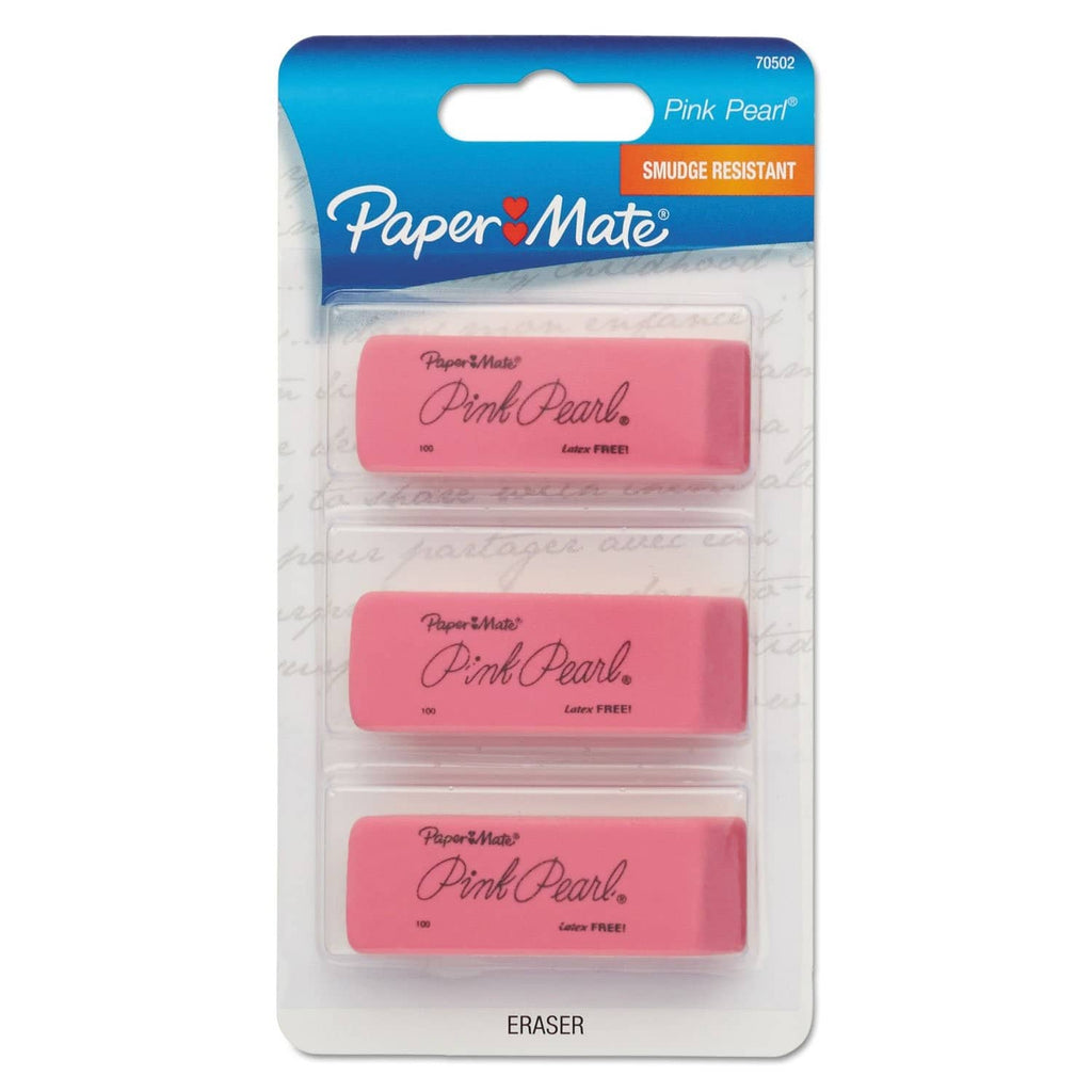 RivetOak Paper Mate 70502 Pink Pearl Eraser, Medium, 3/Pack
