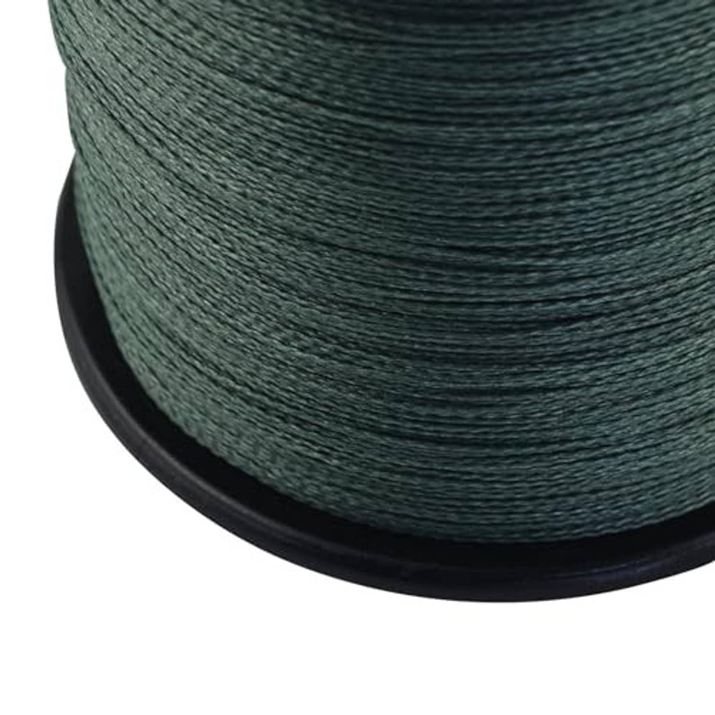 Close-up of green braided fishing line on spool