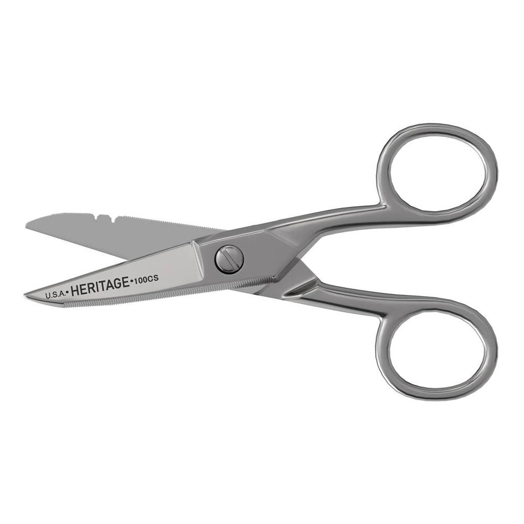 Nickel-finished precision all-purpose scissors with finger loops and sharp pointed blades