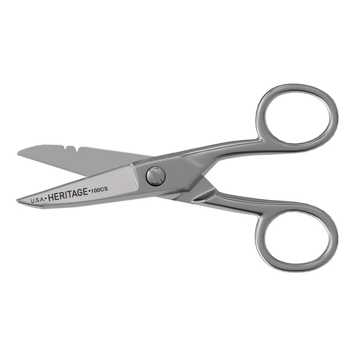Nickel-finished precision all-purpose scissors with finger loops and sharp pointed blades