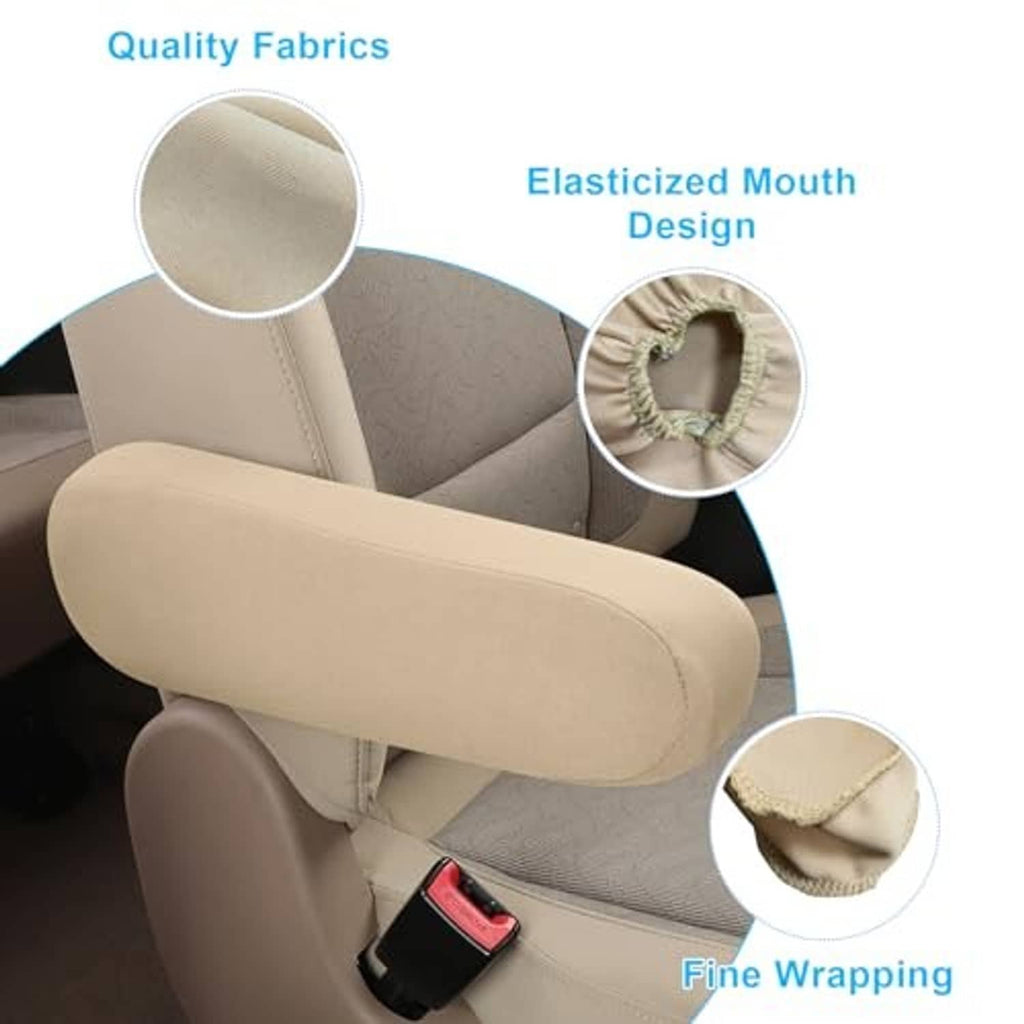 Beige armrest cover with elasticized opening and fine stitched wrapping