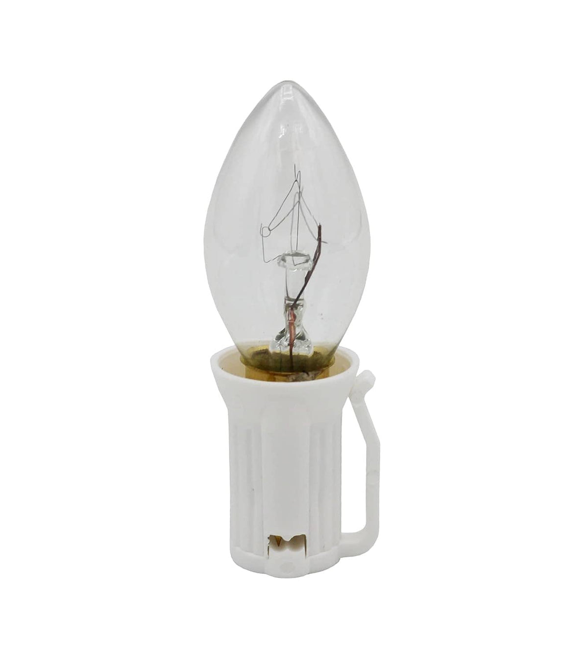 White C7 replacement light socket holding a clear miniature bulb