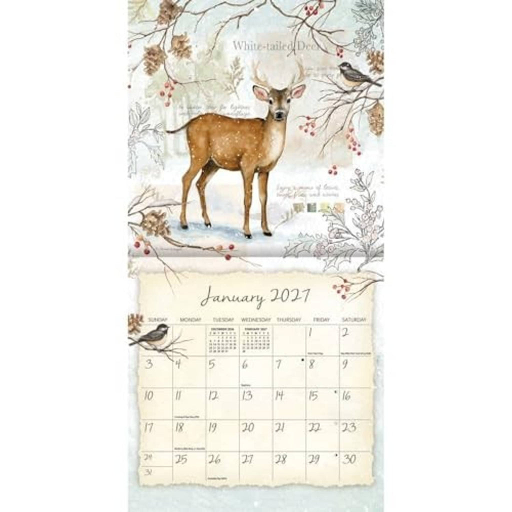 Mini wall calendar page showing a standing deer with January 2017 grid
