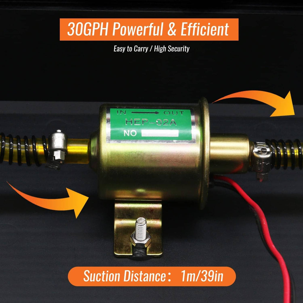 Fuel transfer pump motor with suction inlet fitting and red power leads