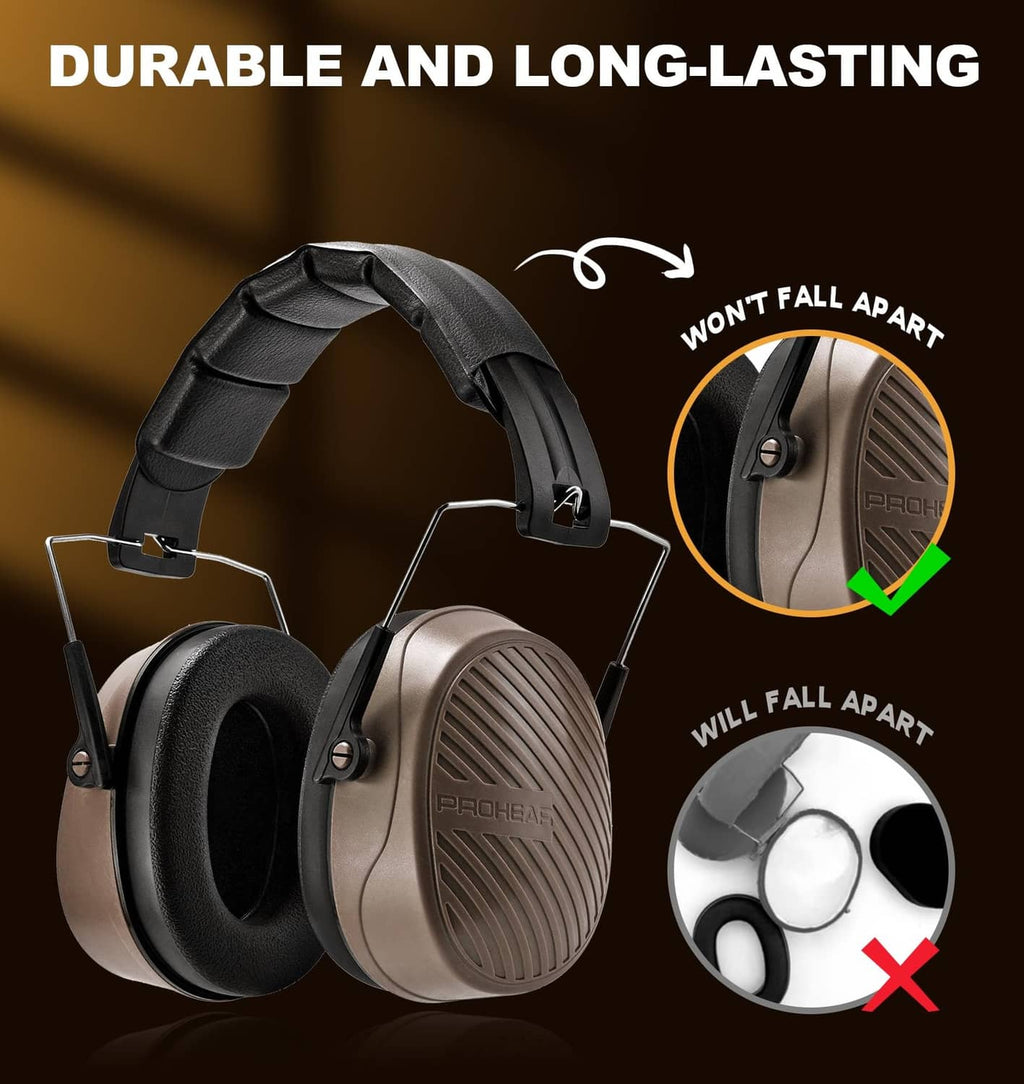 Durable over-ear earmuffs with padded headband, molded ear cups, and reinforced frame