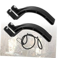 Climbing tree stand stirrups with elastic rope, two black horseshoe-style brackets