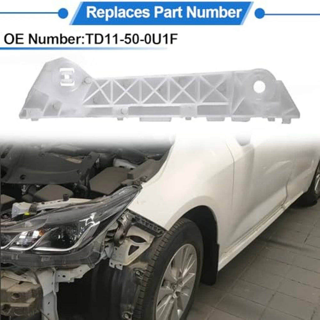 Front bumper holder retainer bracket, white plastic installed near the front grille area.